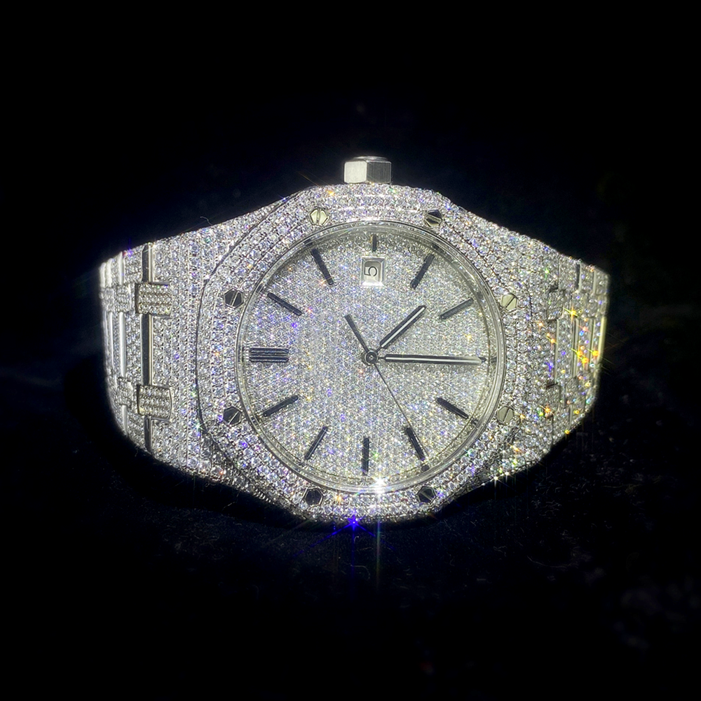 Top Quality Retro Moissanite Mechanical  Watch Men Stainless Steel Wrist Watch for Men