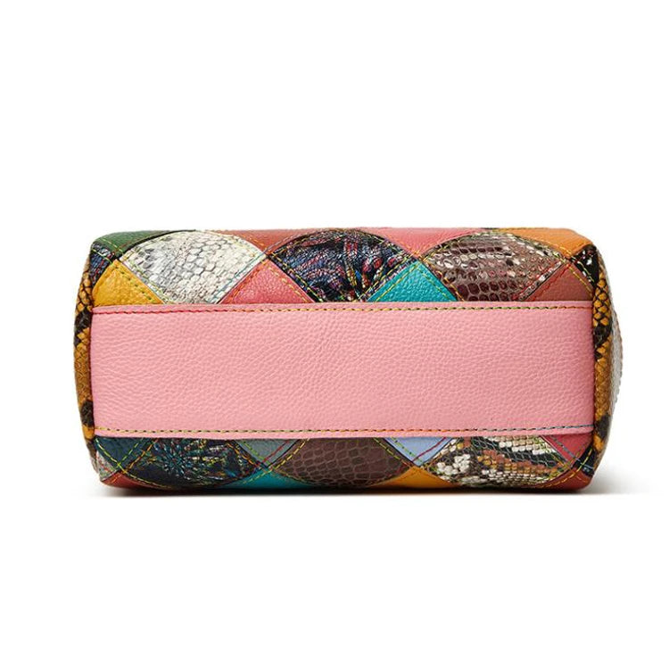 Trendy Genuine Leather Contrast Color Messenger Boston Bag Women Retro Shoulder Pillow Bag New Ladies Handbags