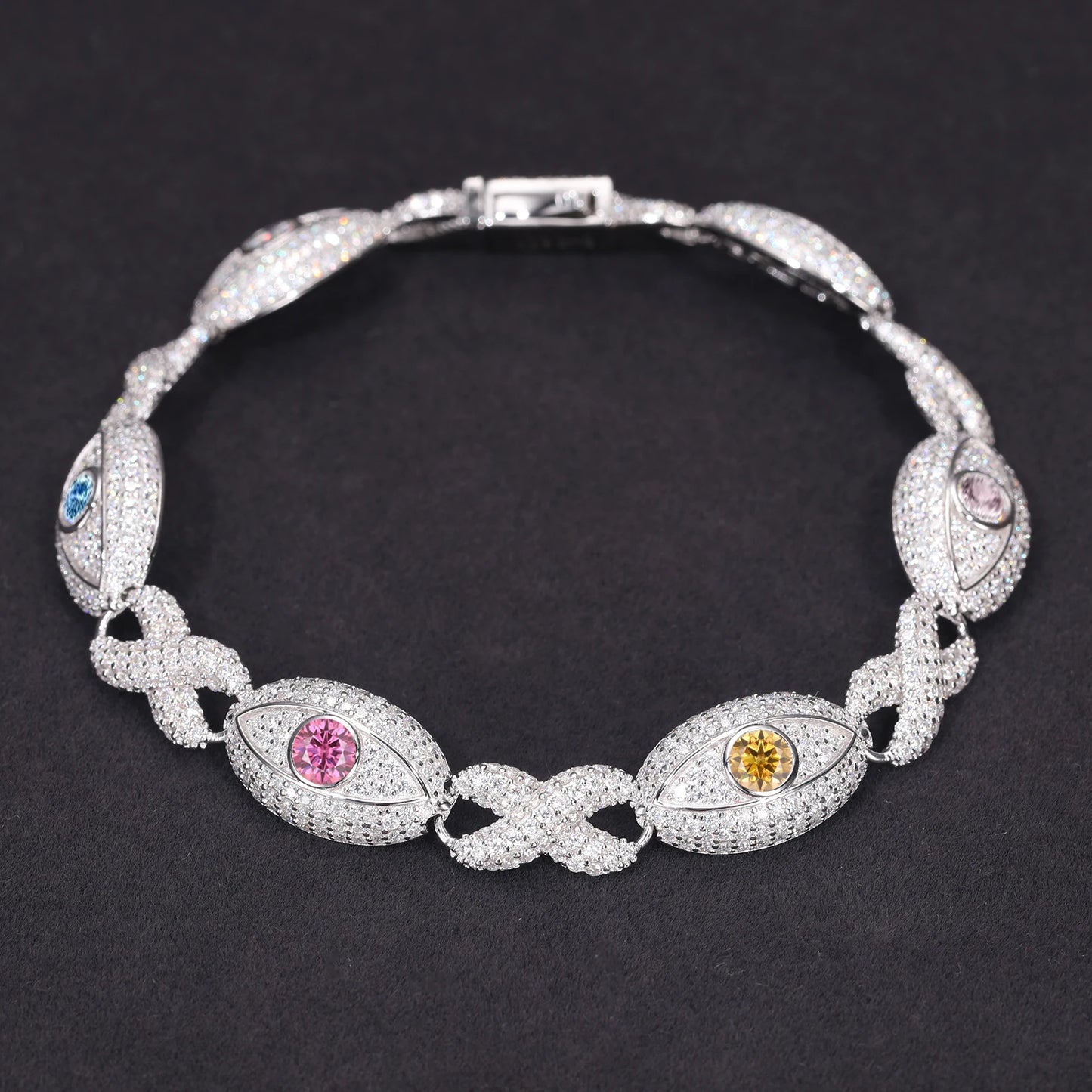 11mm Evil Eye Infinity Cuban Link Bracelet VVS GRA Certified