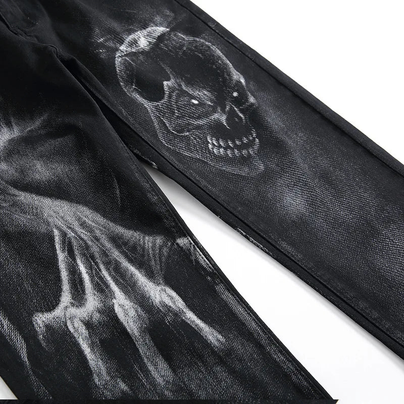 2025 NEW Dark Skull Print Slim-Fit Jeans
