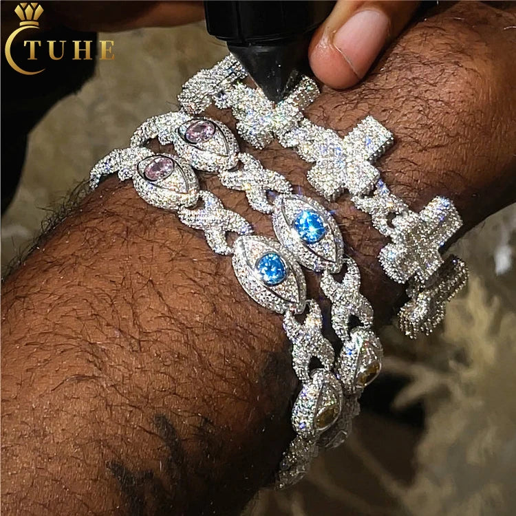 11mm Evil Eye Infinity Cuban Link Bracelet VVS GRA Certified