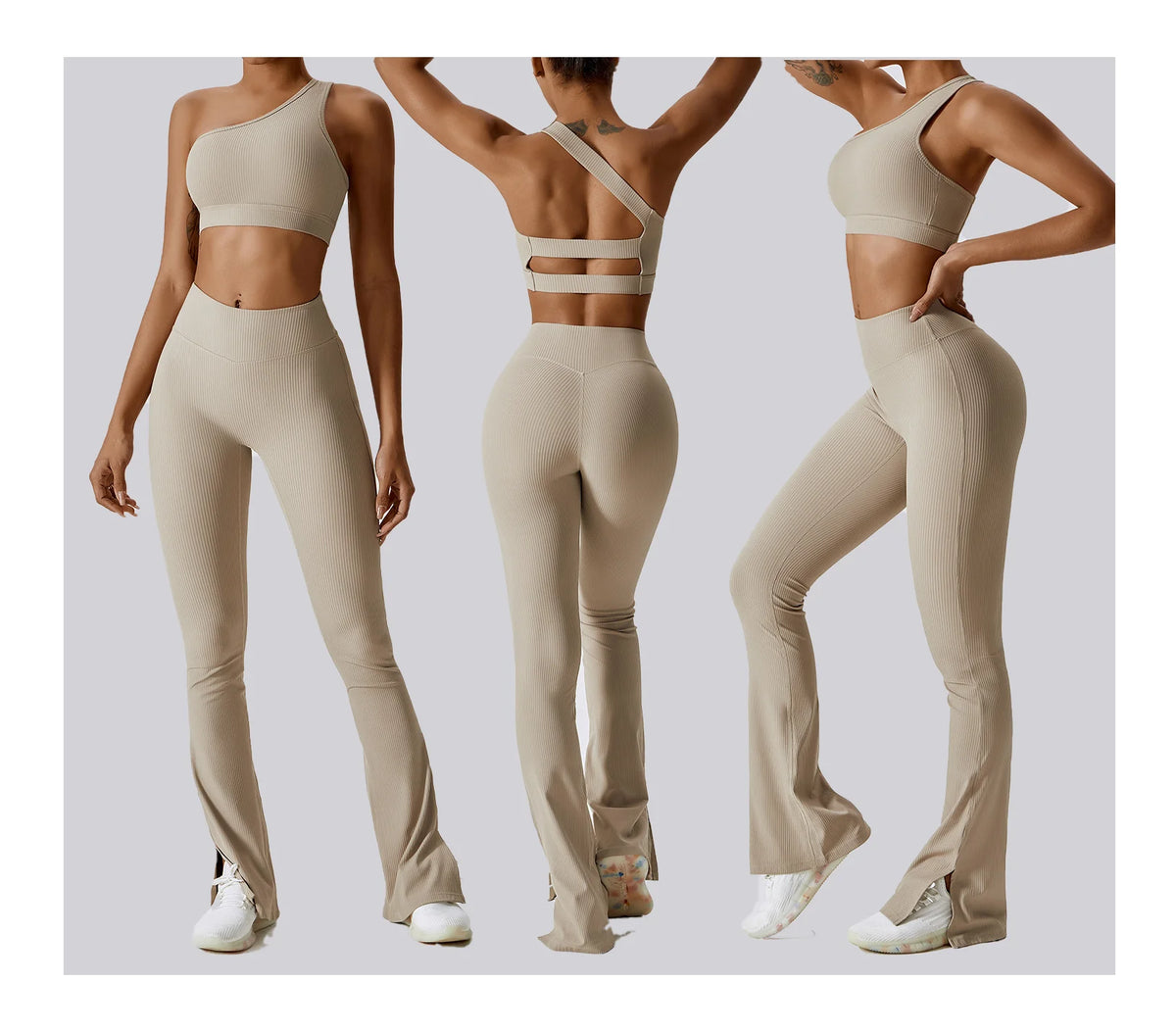 Ribbed Soft 2 Pieces Yoga Flared Leggings Set for Women