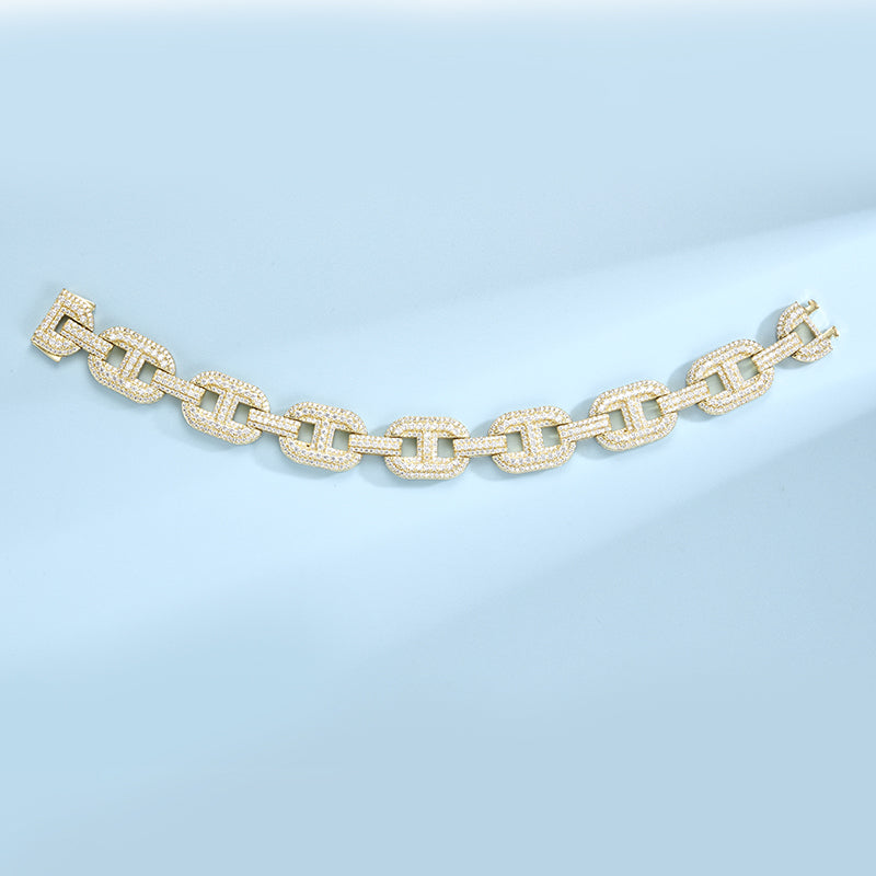 15mm 18K Gold Lab SS Cuban Link Bracelet DTA