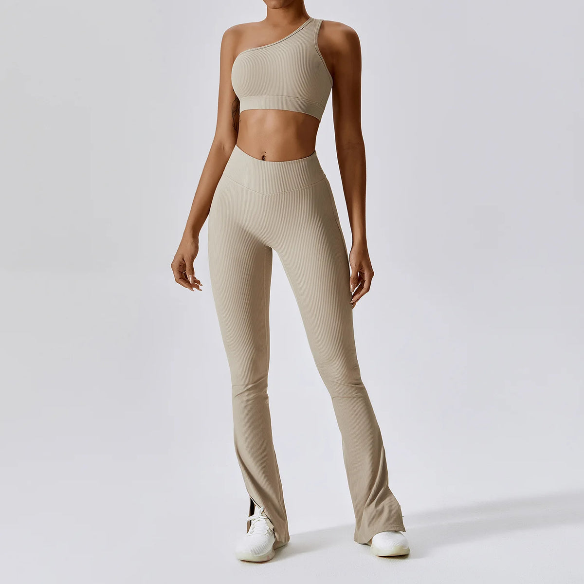 Ribbed Soft 2 Pieces Yoga Flared Leggings Set for Women