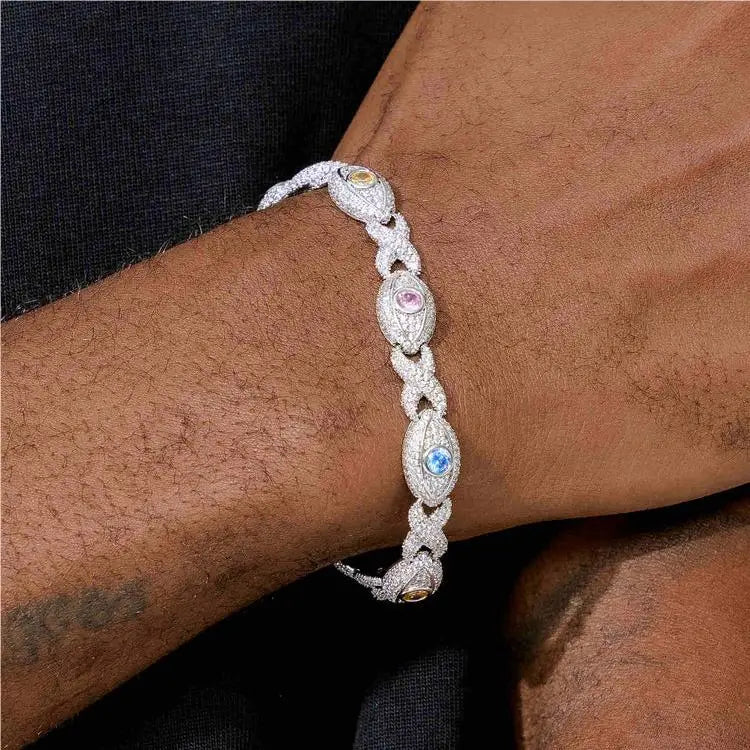 11mm Evil Eye Infinity Cuban Link Bracelet VVS GRA Certified