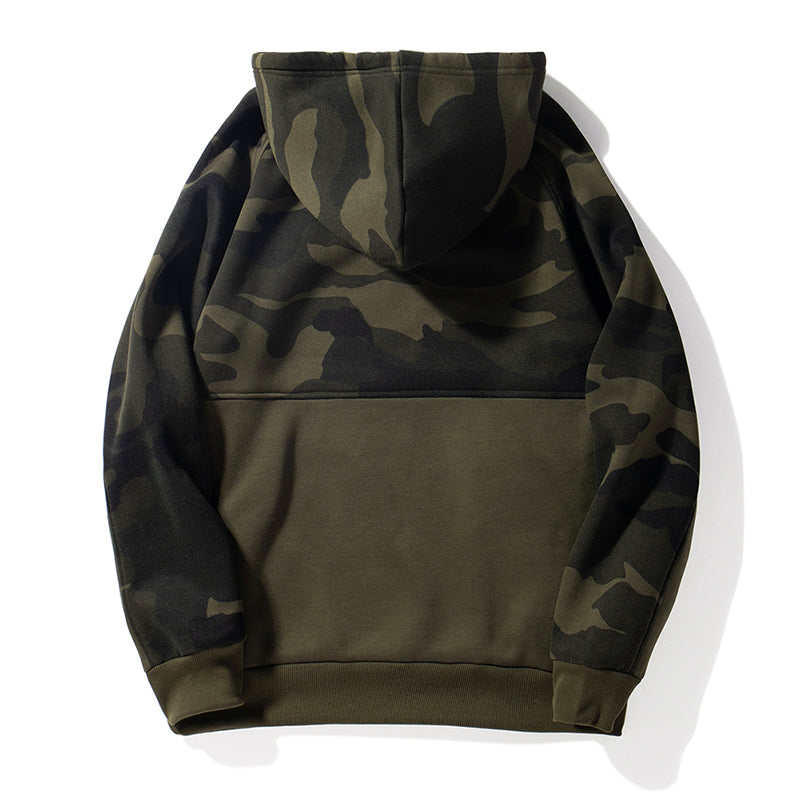 Men's Army Green Warm Splicing Pullover Sweatshirt