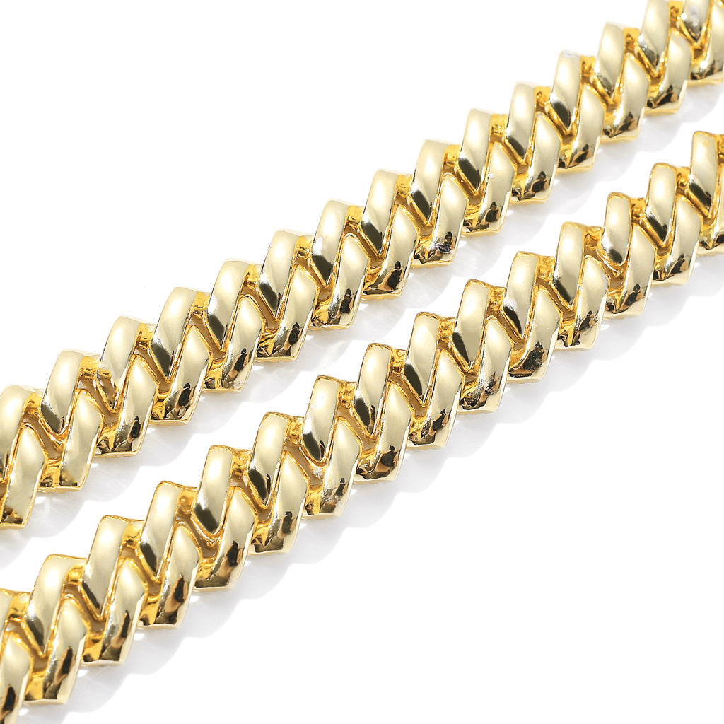 14mm Strip Crystal Miami Cuban Chain Bracelet