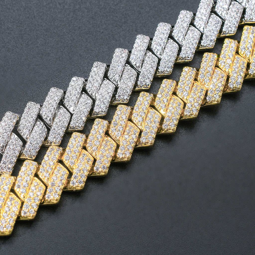 14mm Strip Crystal Miami Cuban Chain Bracelet