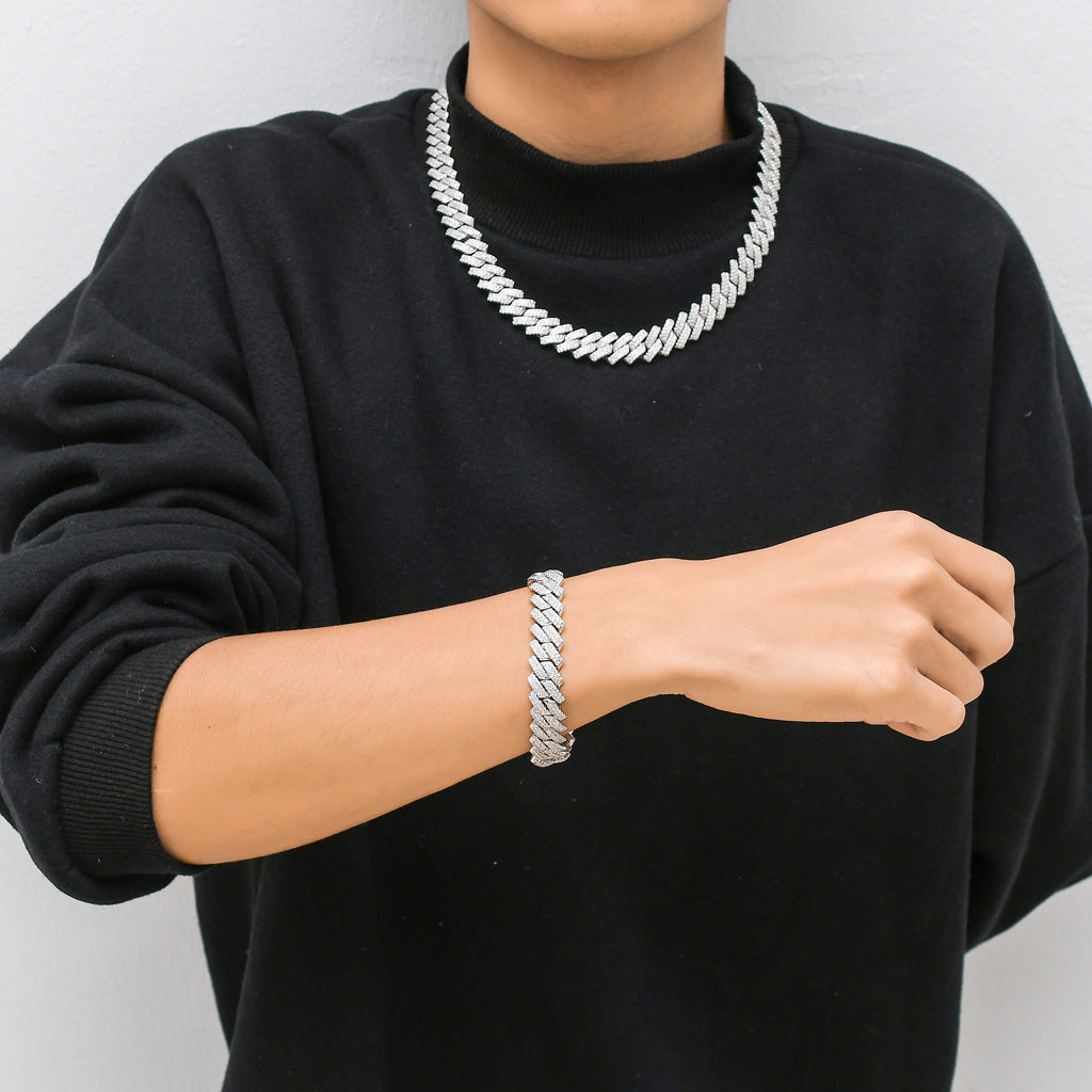14mm Strip Crystal Miami Cuban Chain Bracelet