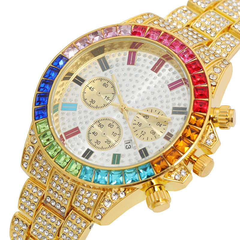 3 Tone Bezel Gemstone Watch