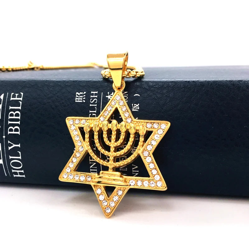 Israel Menorah Judaism Hebrew Necklace