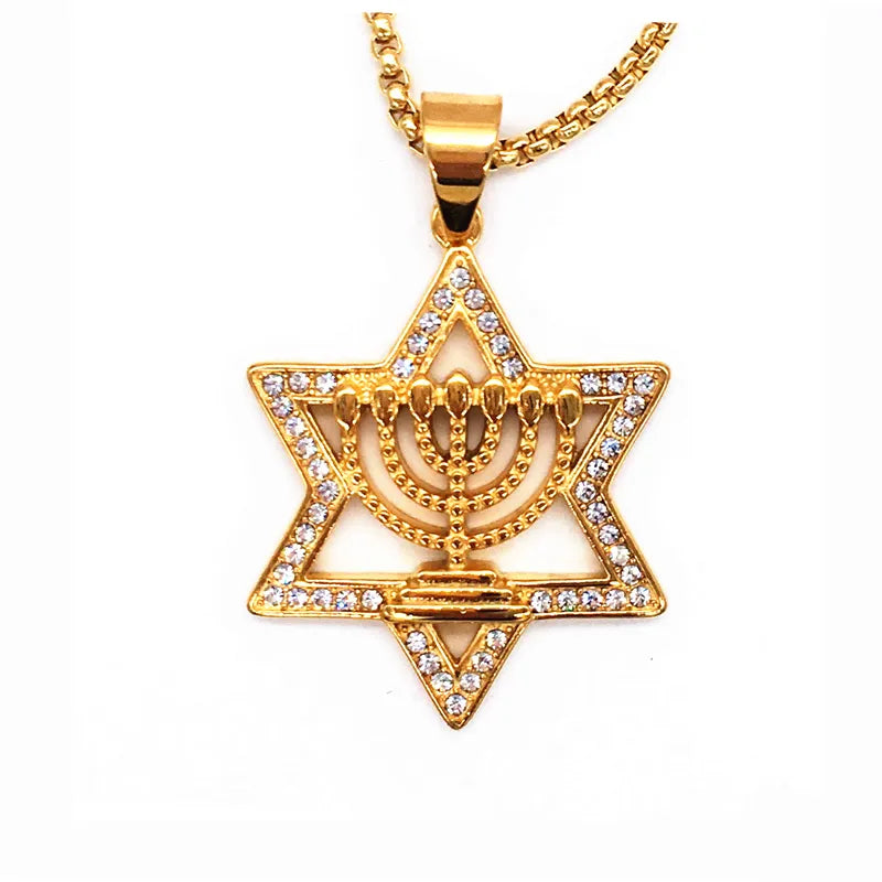 Israel Menorah Judaism Hebrew Necklace