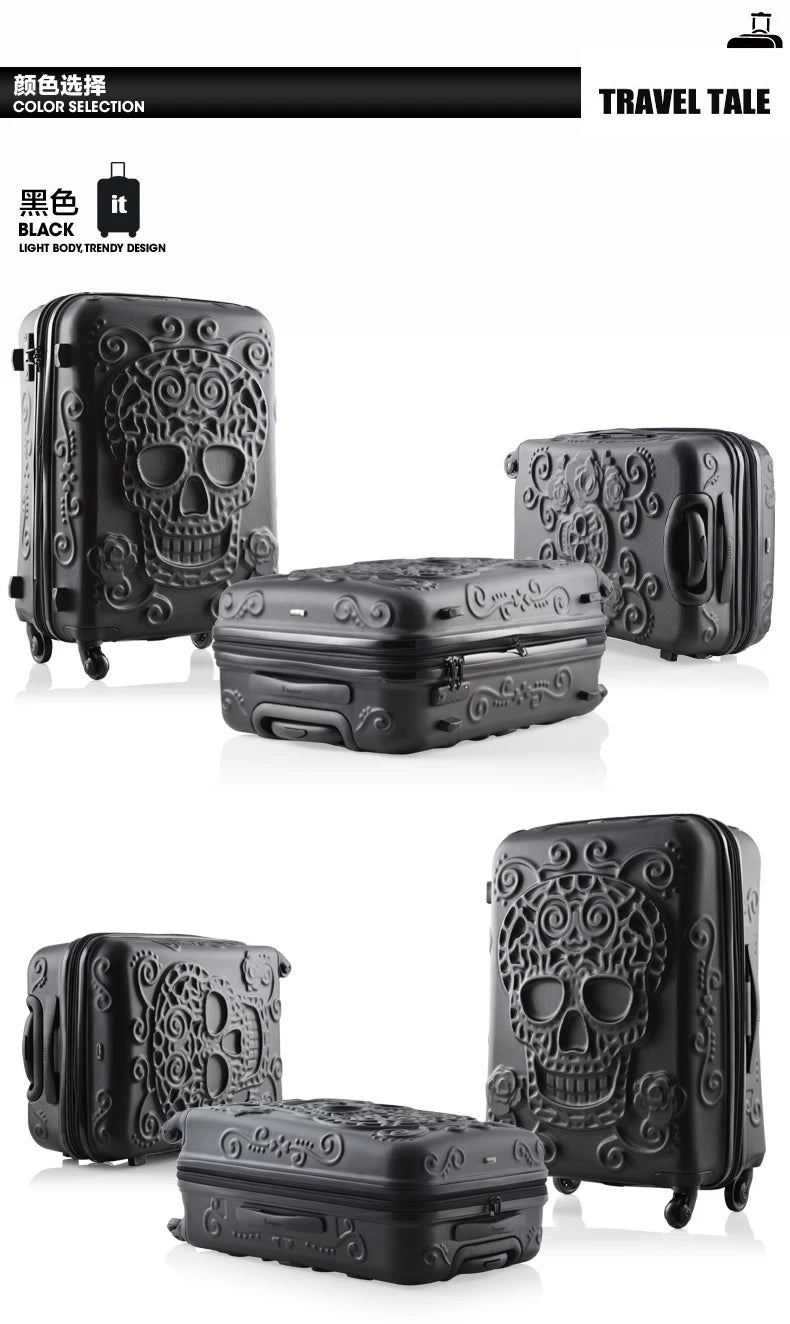 20"24"28" Inch Large Expandable Skull Suitcase 3 Pc