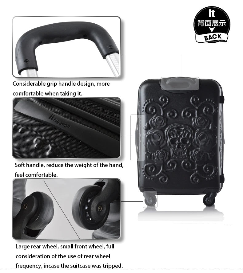 20"24"28" Inch Large Expandable Skull Suitcase 3 Pc