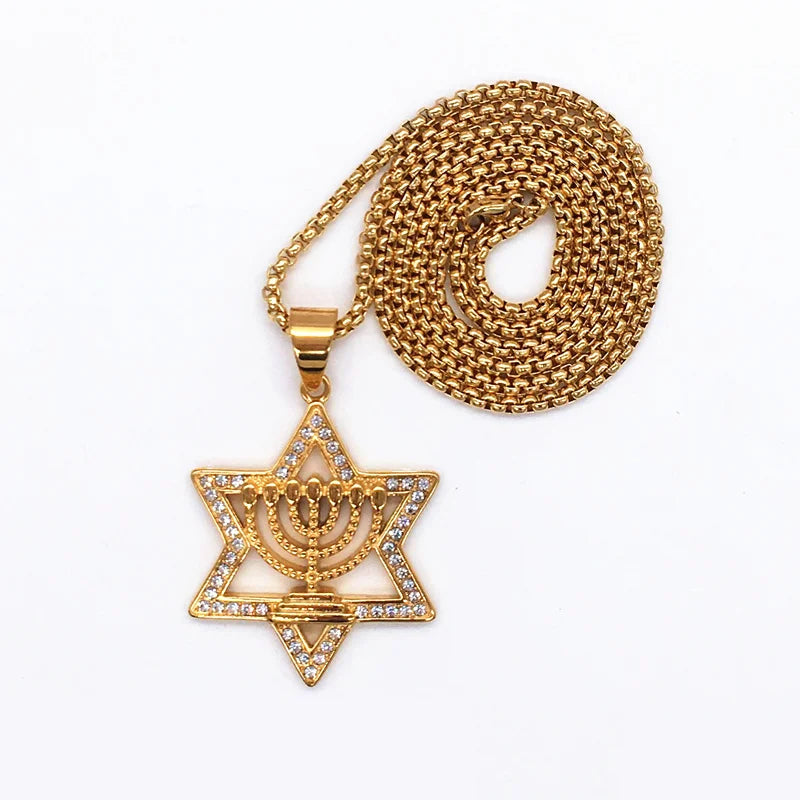 Israel Menorah Judaism Hebrew Necklace