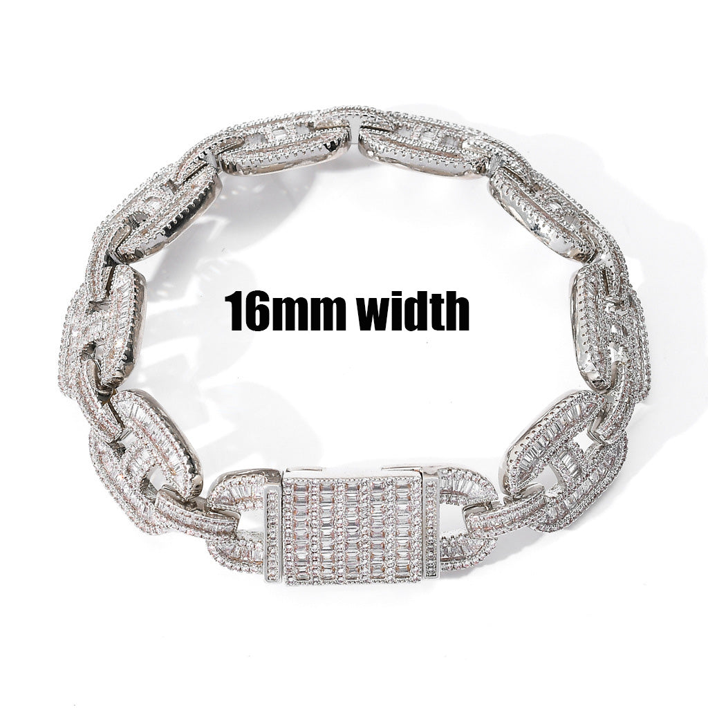 14mm Strip Crystal Miami Cuban Chain Bracelet