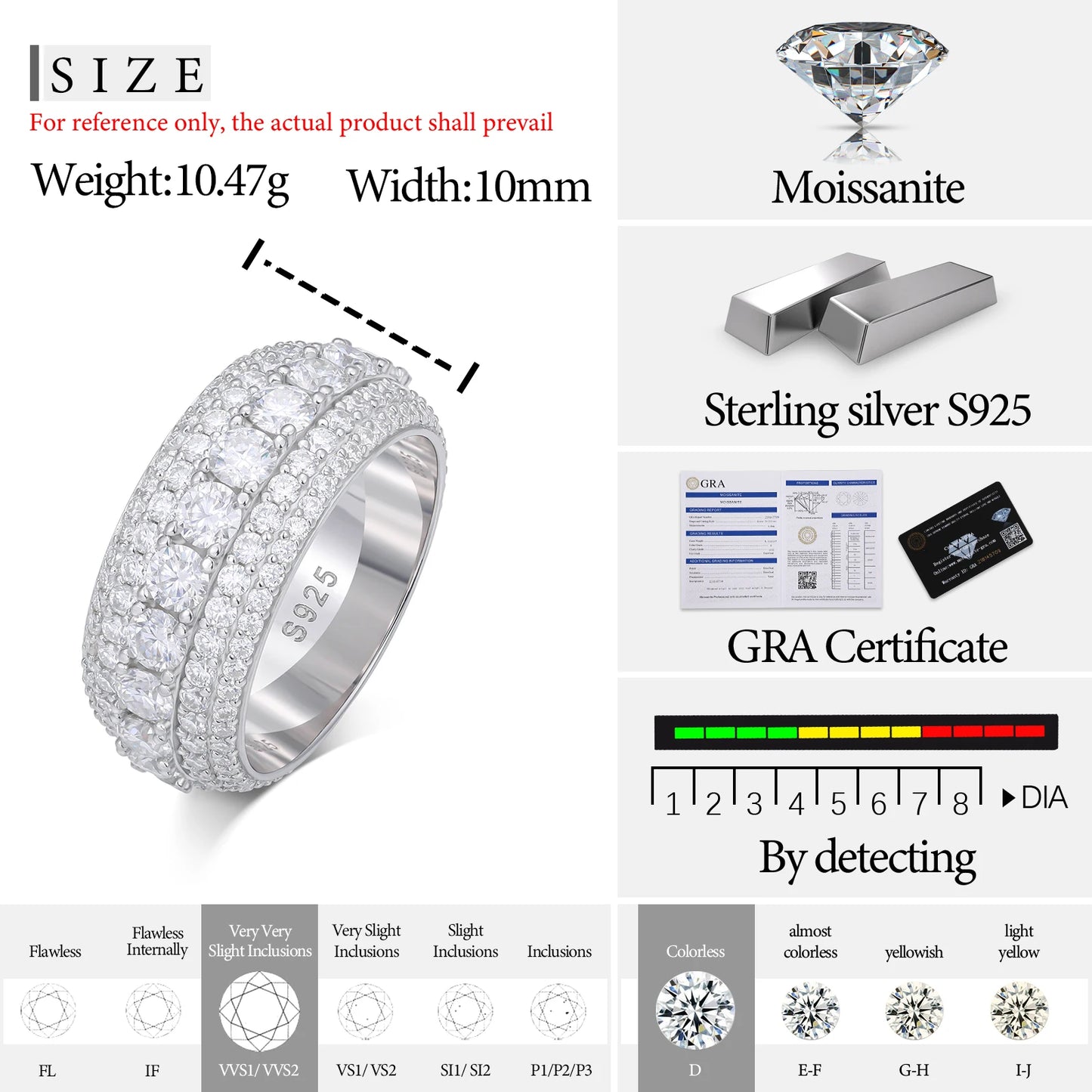DTA 5 Rows Moissanite Diamond Finger Ring 925 Sterling Silver