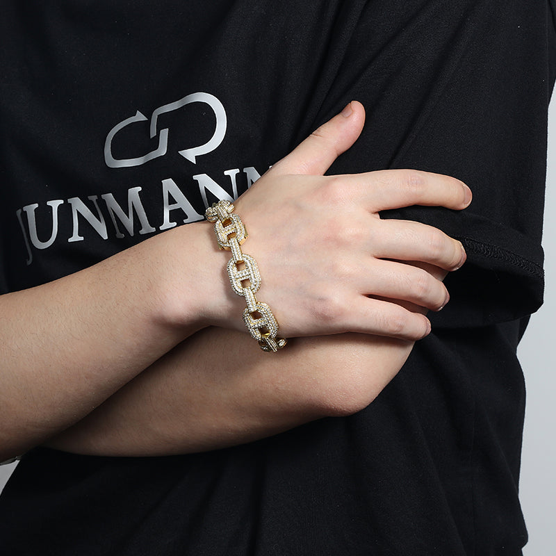 15mm 18K Gold Lab SS Cuban Link Bracelet DTA