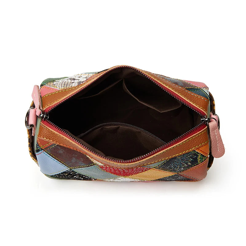 Trendy Genuine Leather Contrast Color Messenger Boston Bag Women Retro Shoulder Pillow Bag New Ladies Handbags