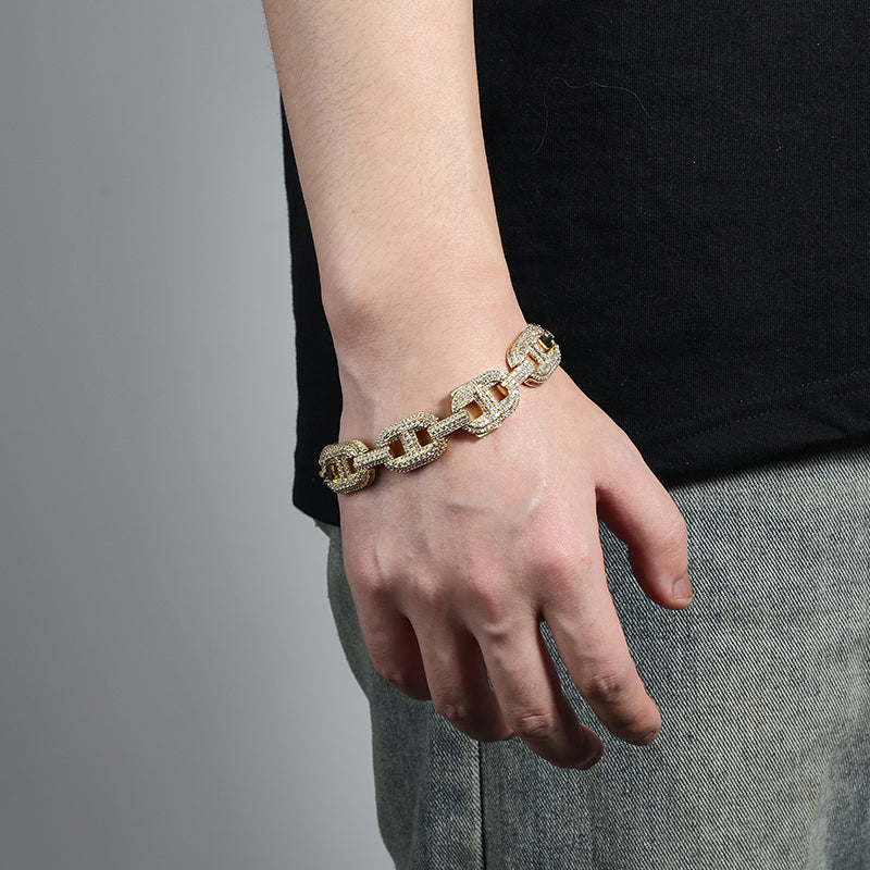 15mm 18K Gold Lab SS Cuban Link Bracelet DTA