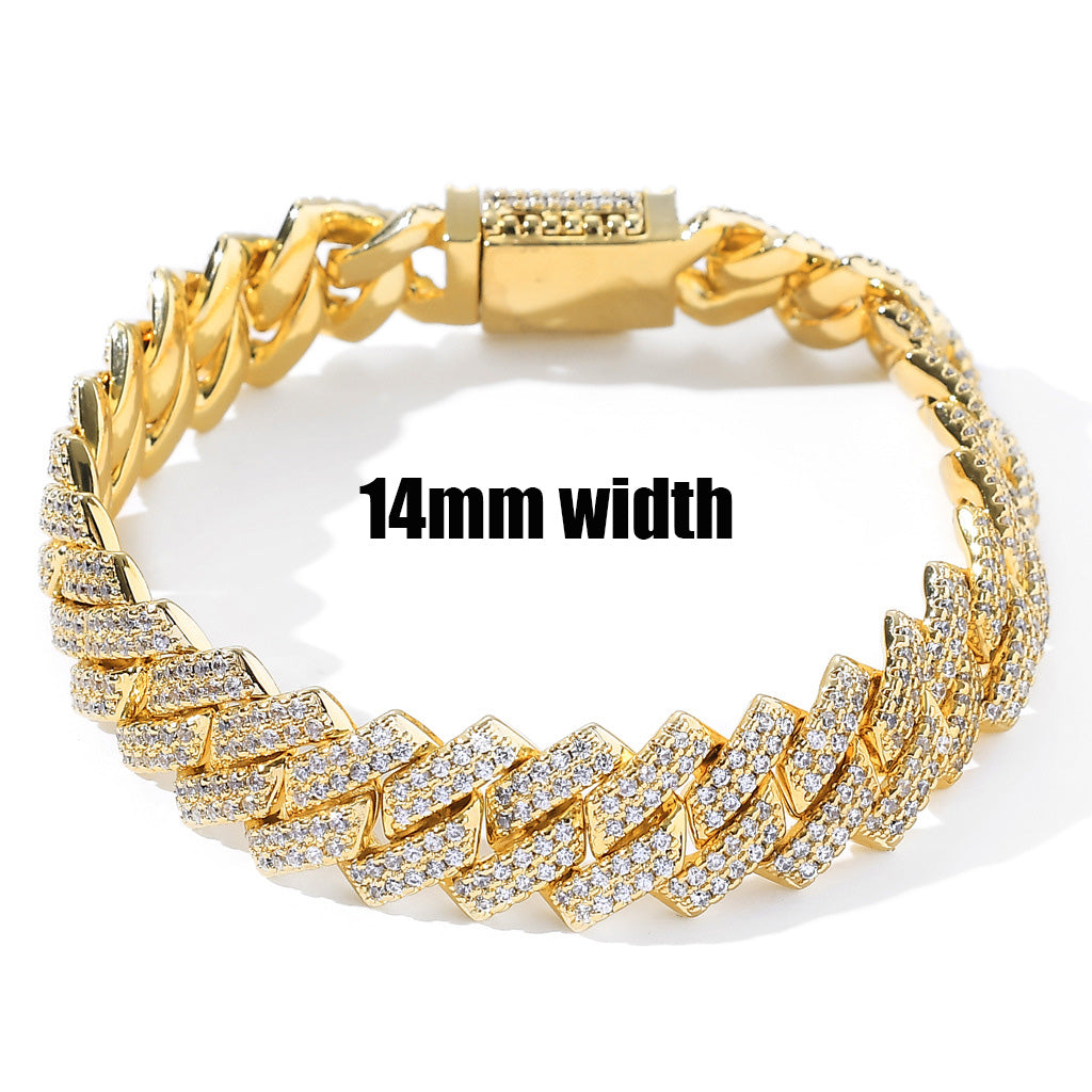 14mm Strip Crystal Miami Cuban Chain Bracelet