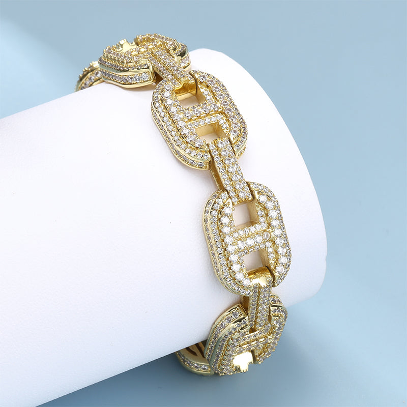 15mm 18K Gold Lab SS Cuban Link Bracelet DTA