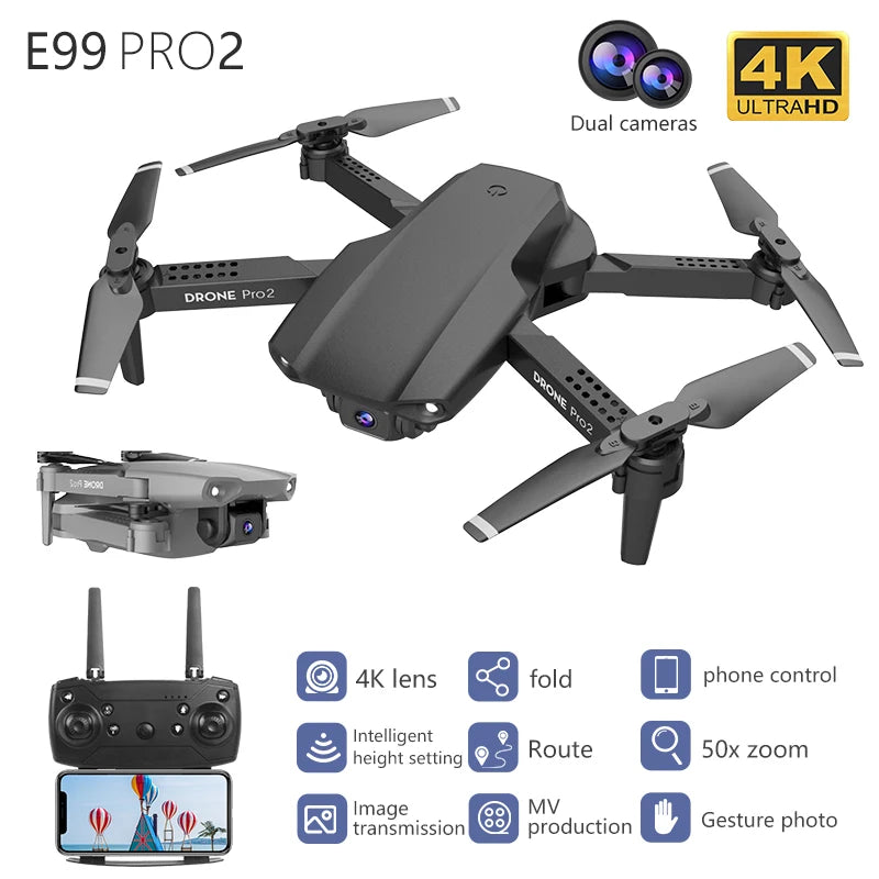Flyxinsim E99 Foldable 4K Drone HD Dual Camera Quadcopter Brushless Long Range Racing Drone