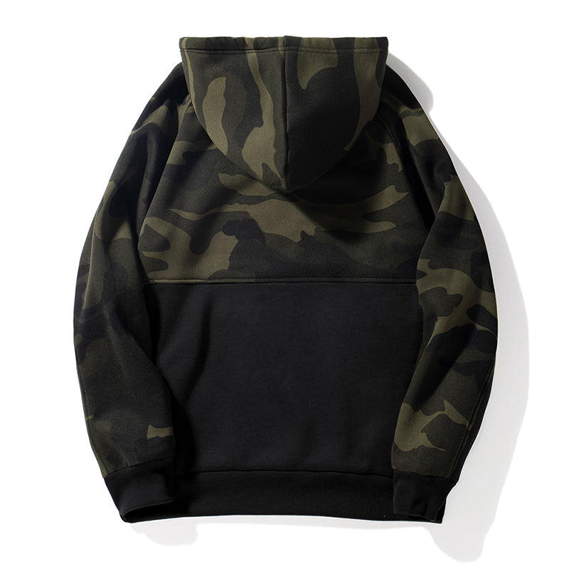 Men's Army Green Warm Splicing Pullover Sweatshirt
