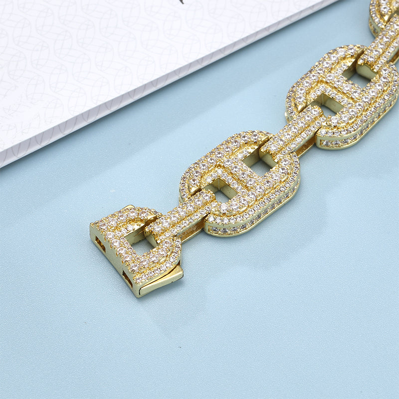 15mm 18K Gold Lab SS Cuban Link Bracelet DTA