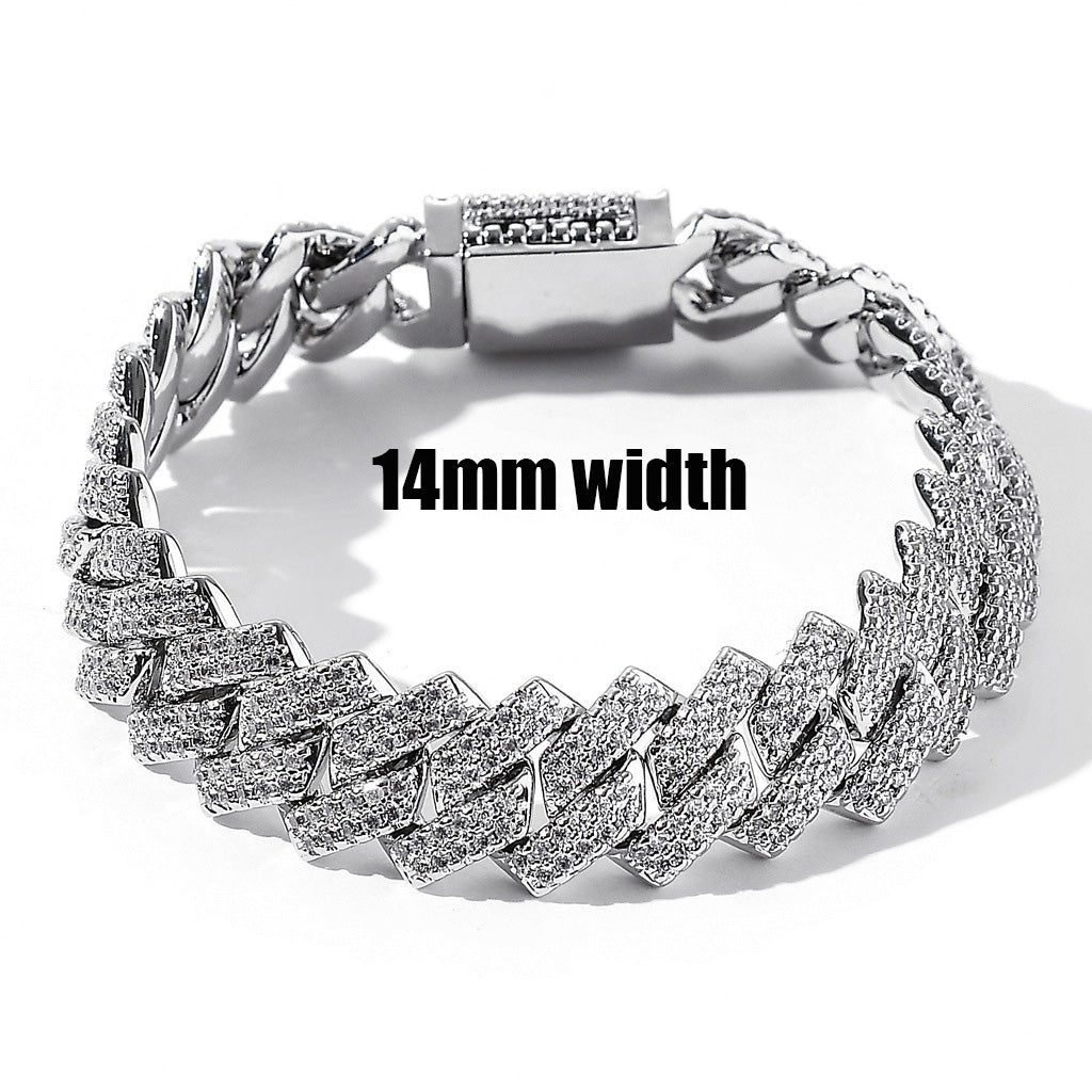 14mm Strip Crystal Miami Cuban Chain Bracelet