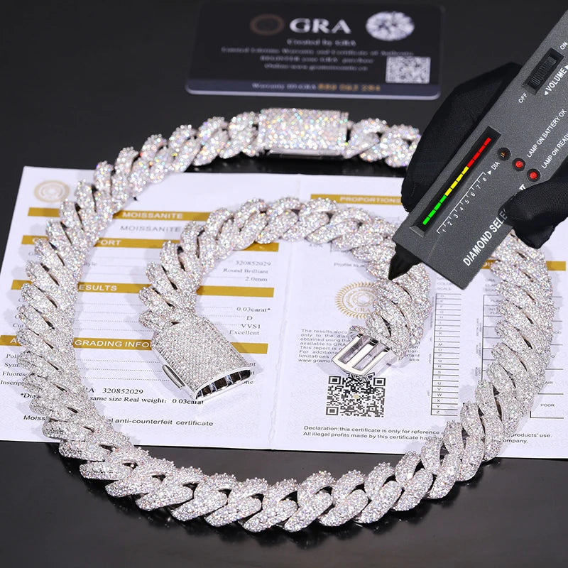 NEW DTA 18mm Moissanite Cuban Link Chain Necklace With GRA Certificate