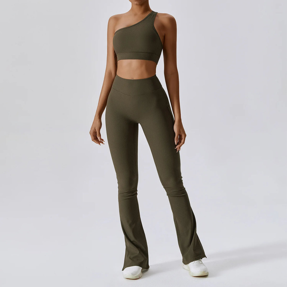 Ribbed Soft 2 Pieces Yoga Flared Leggings Set for Women
