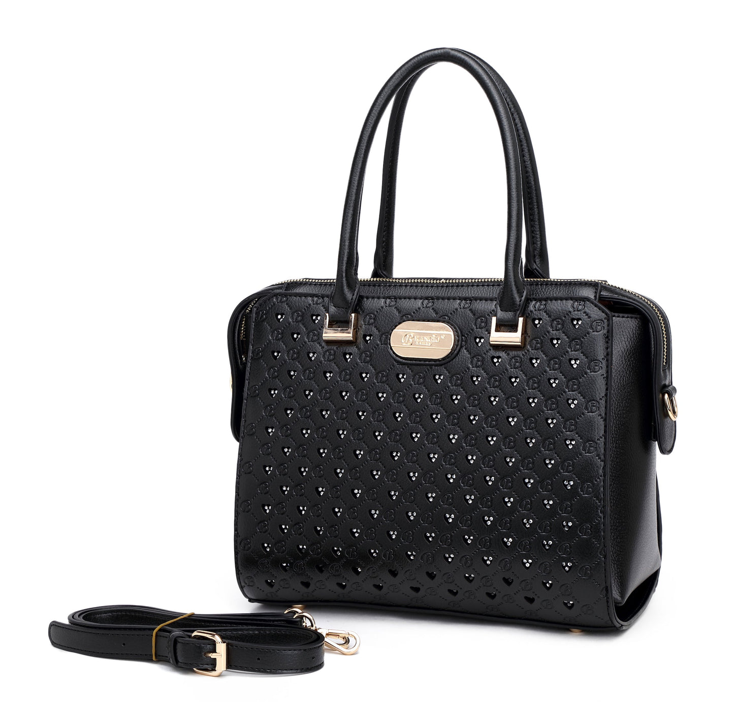 “Empress” Double Layer Crystal Engraved Matte Satchel