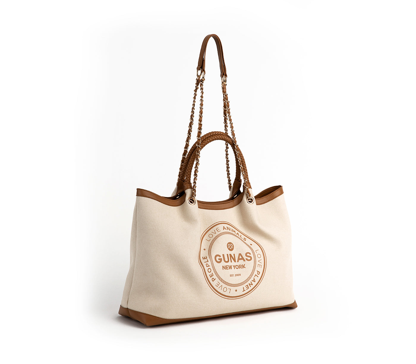 RUTH - Off White/Tan Vegan Canvas Tote Handbag