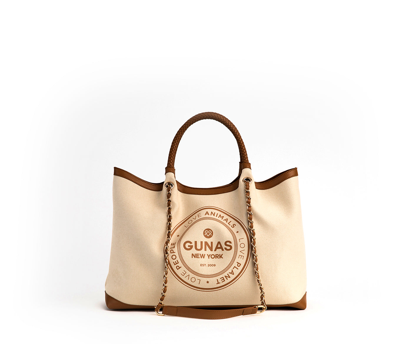 RUTH - Off White/Tan Vegan Canvas Tote Handbag