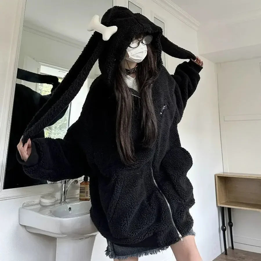 Bonez Wool Thickened Oversized Rabbit Ear Hoodie