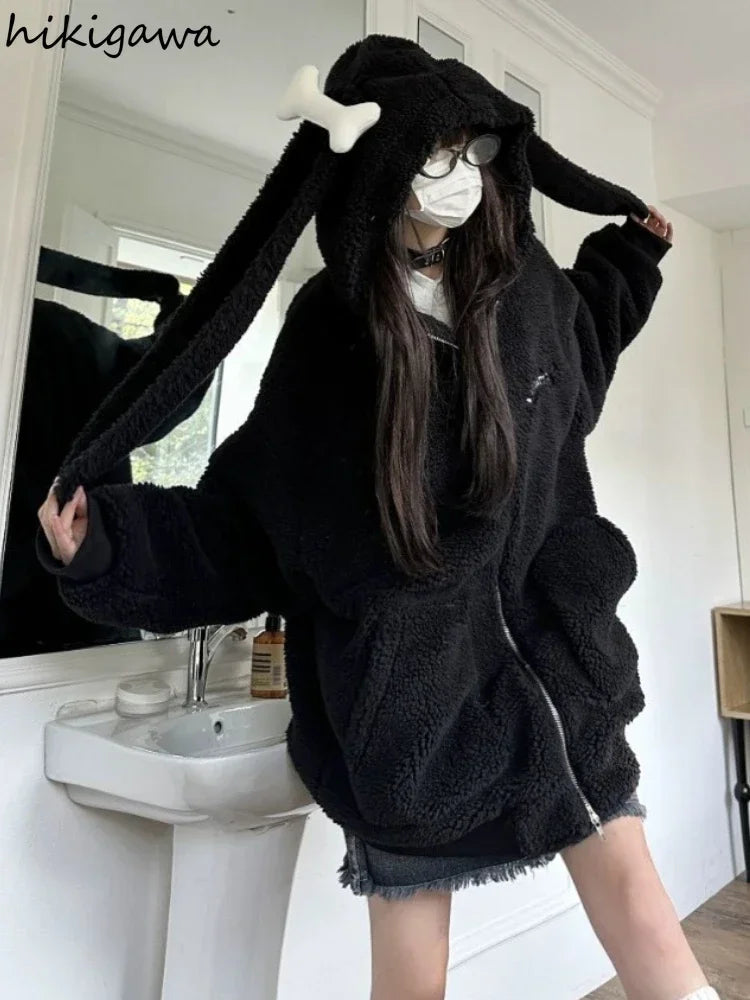 Bonez Wool Thickened Oversized Rabbit Ear Hoodie