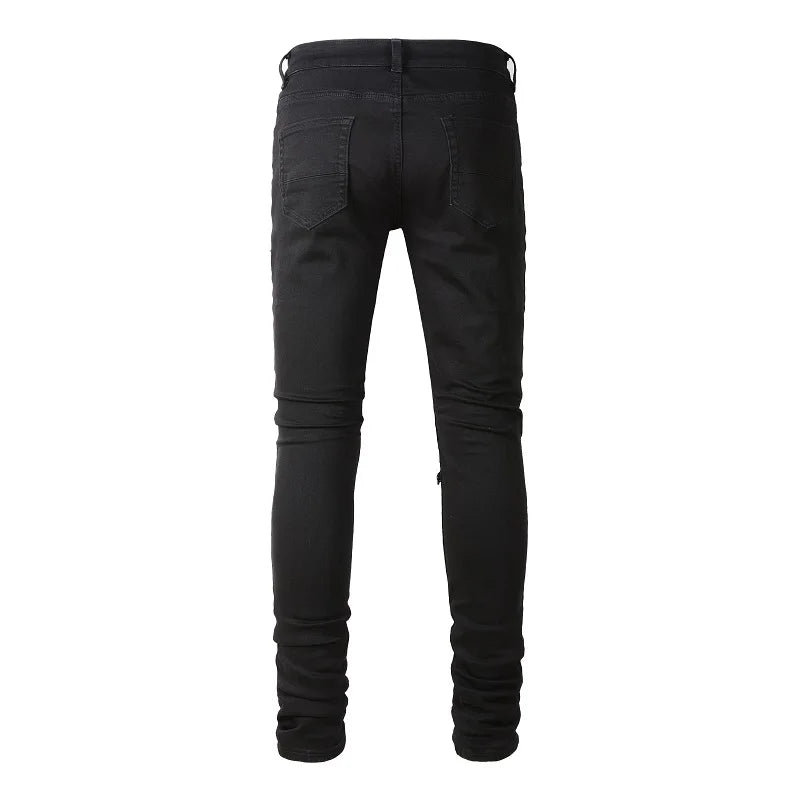 Ripped Patchwork Stretch Denim Jeans