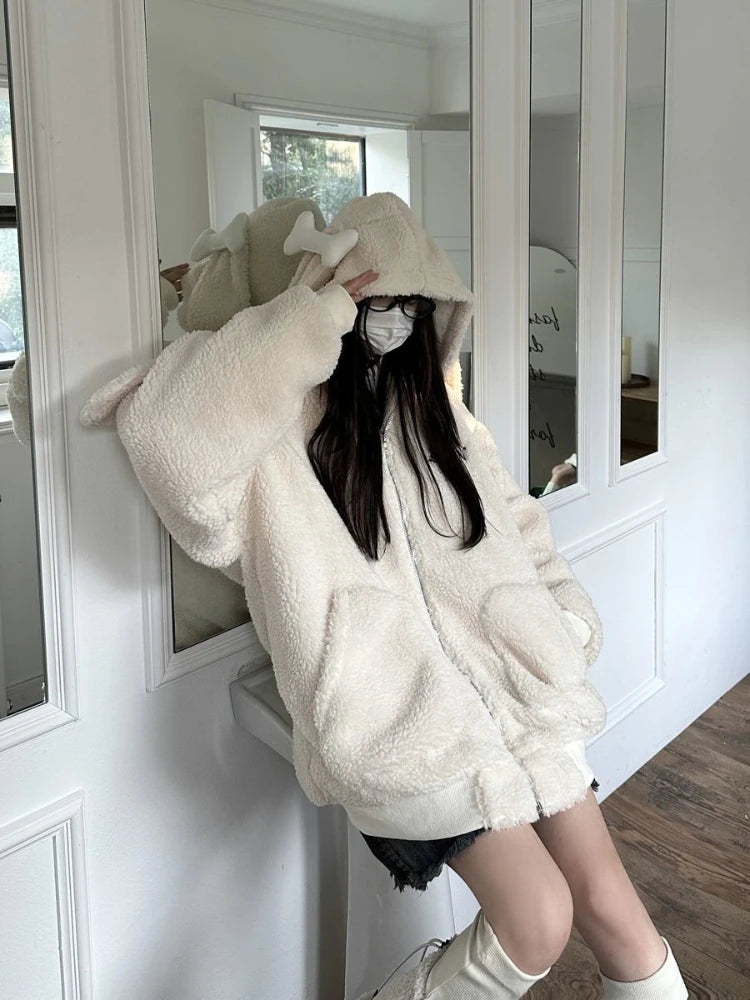 Bonez Wool Thickened Oversized Rabbit Ear Hoodie