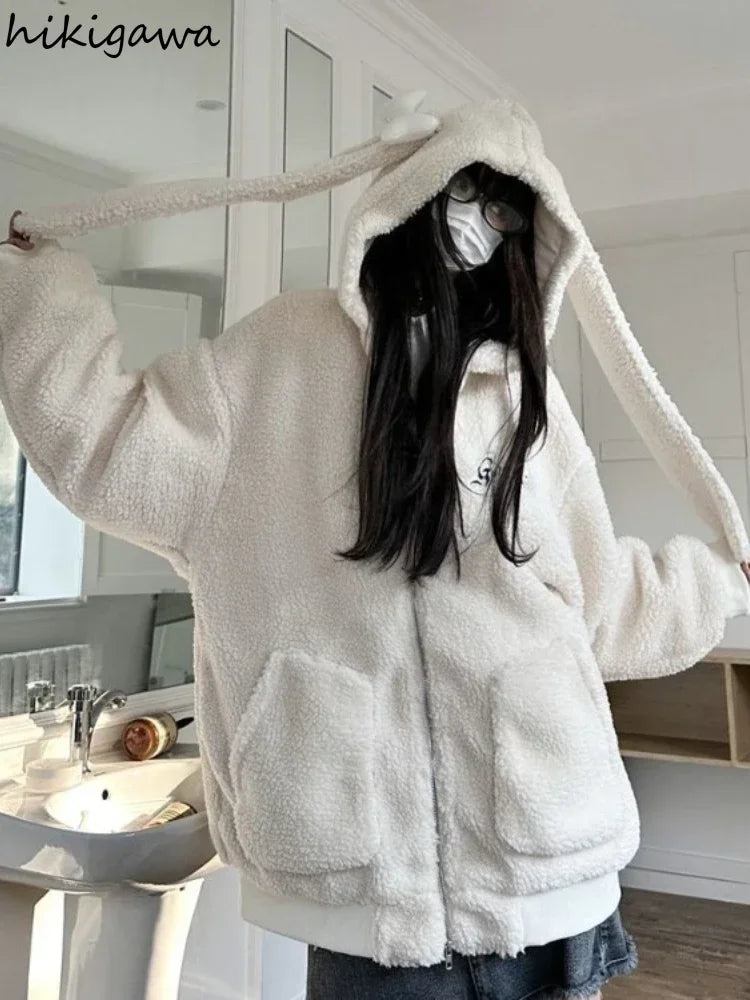 Bonez Wool Thickened Oversized Rabbit Ear Hoodie