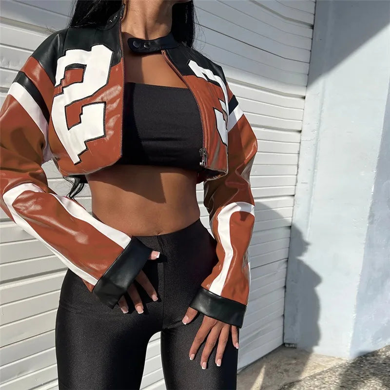 "Big 23" Women's Faux Leather Crop Jacket