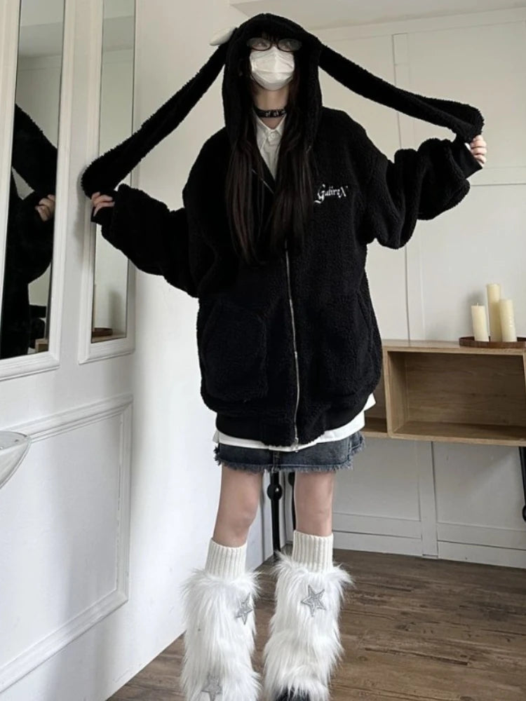 Bonez Wool Thickened Oversized Rabbit Ear Hoodie