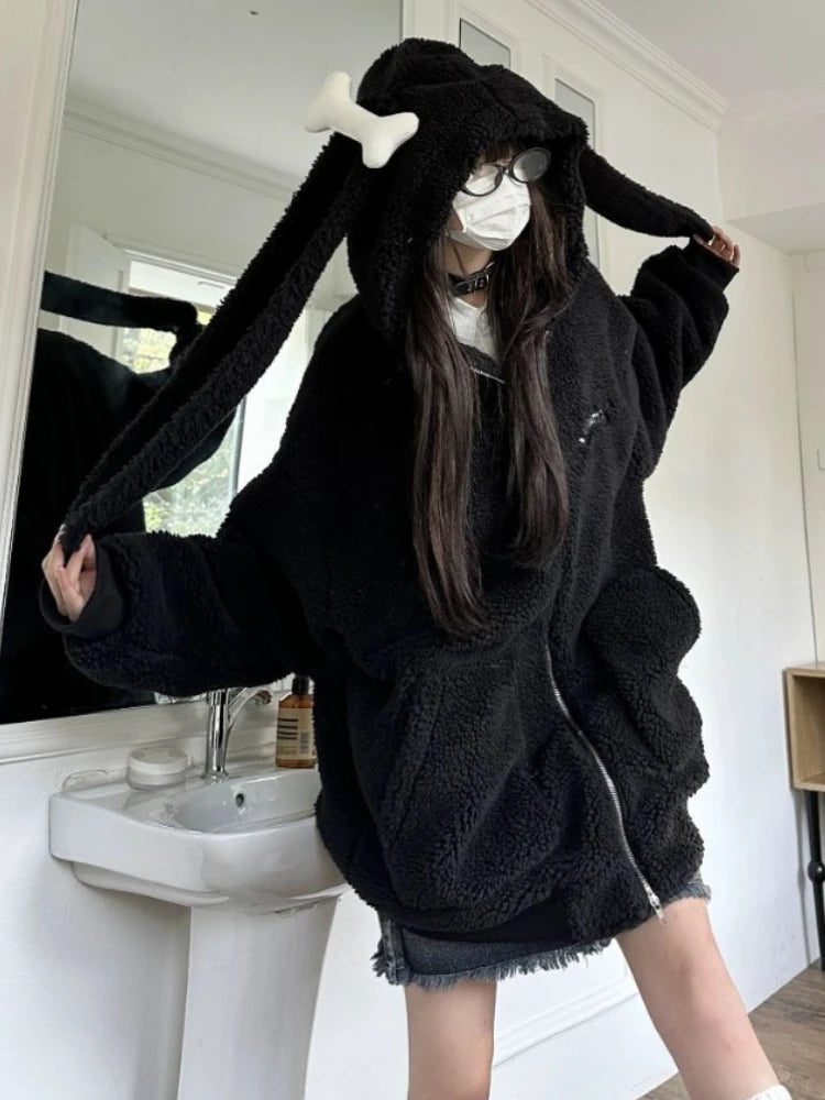 Bonez Wool Thickened Oversized Rabbit Ear Hoodie