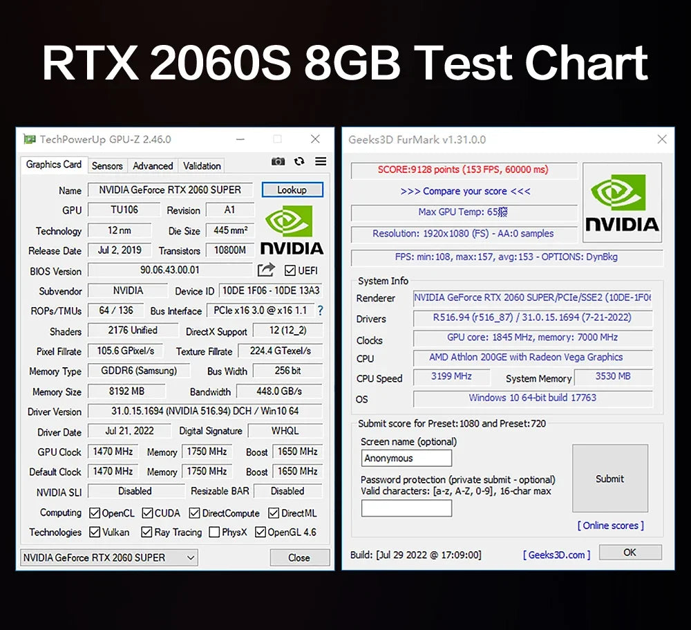MLLSE RTX 2060 Super 8GB Graphics Card GDDR6 256Bit 8Pin