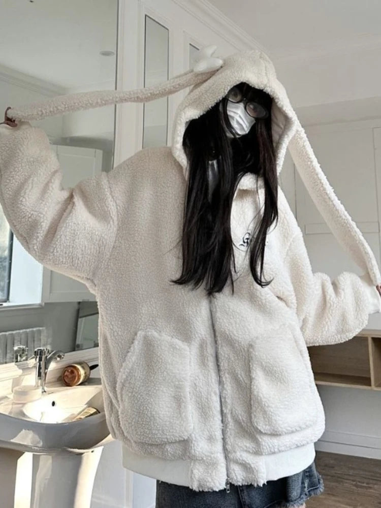 Bonez Wool Thickened Oversized Rabbit Ear Hoodie