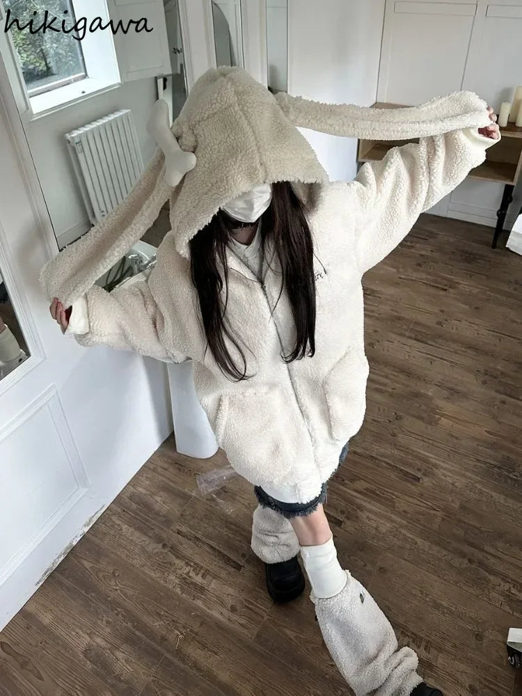 Bonez Wool Thickened Oversized Rabbit Ear Hoodie