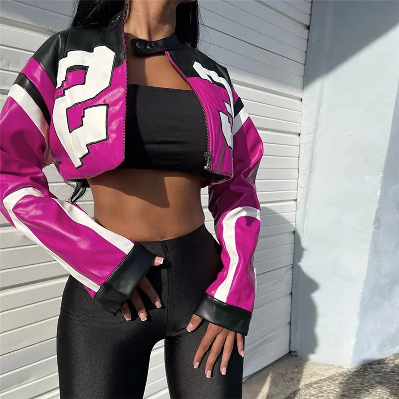 "Big 23" Women's Faux Leather Crop Jacket