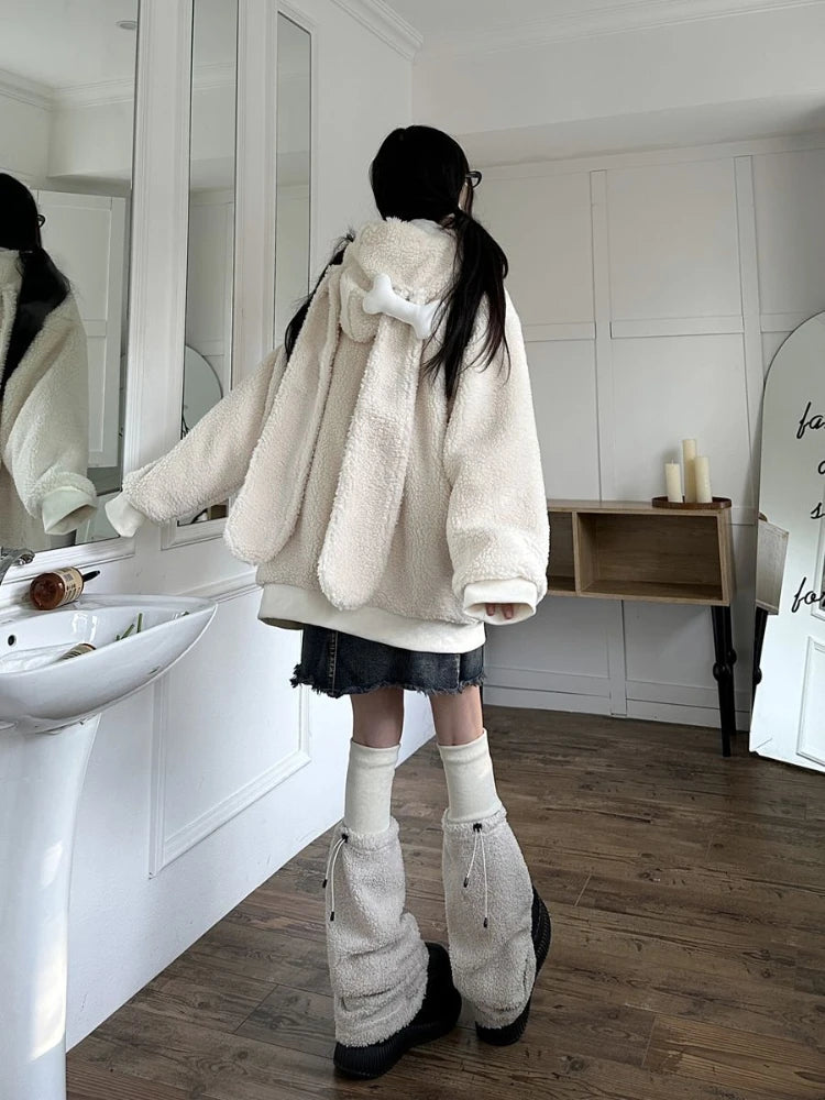 Bonez Wool Thickened Oversized Rabbit Ear Hoodie