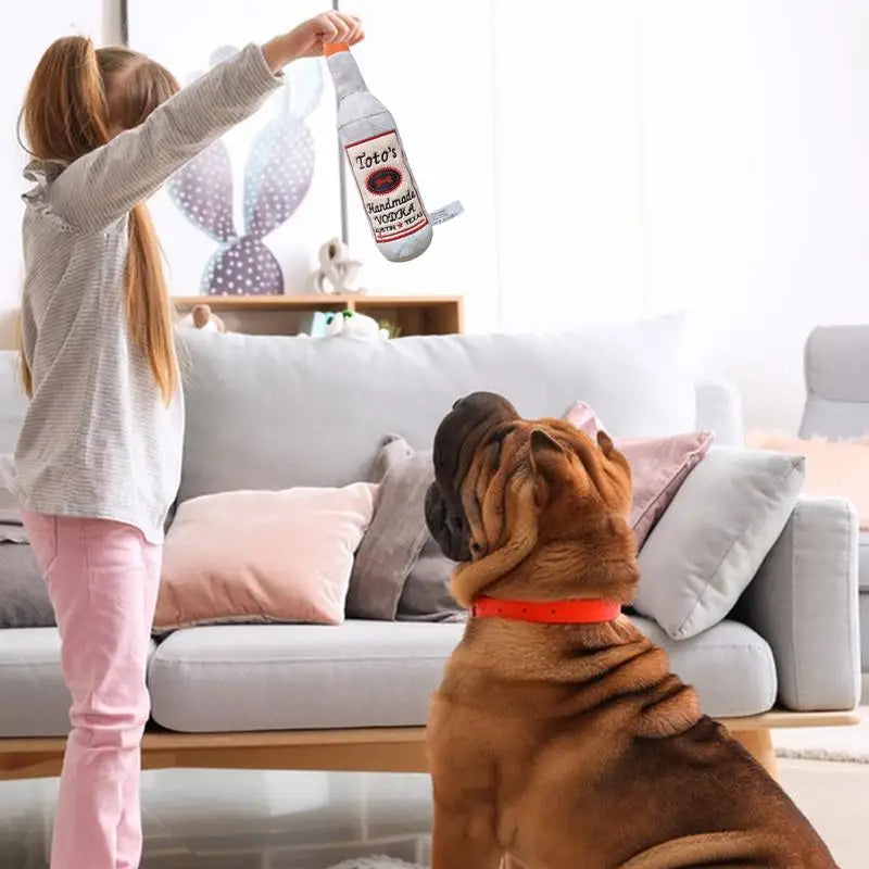 Plush “Toto’s” Wine Bottle Dog Toy