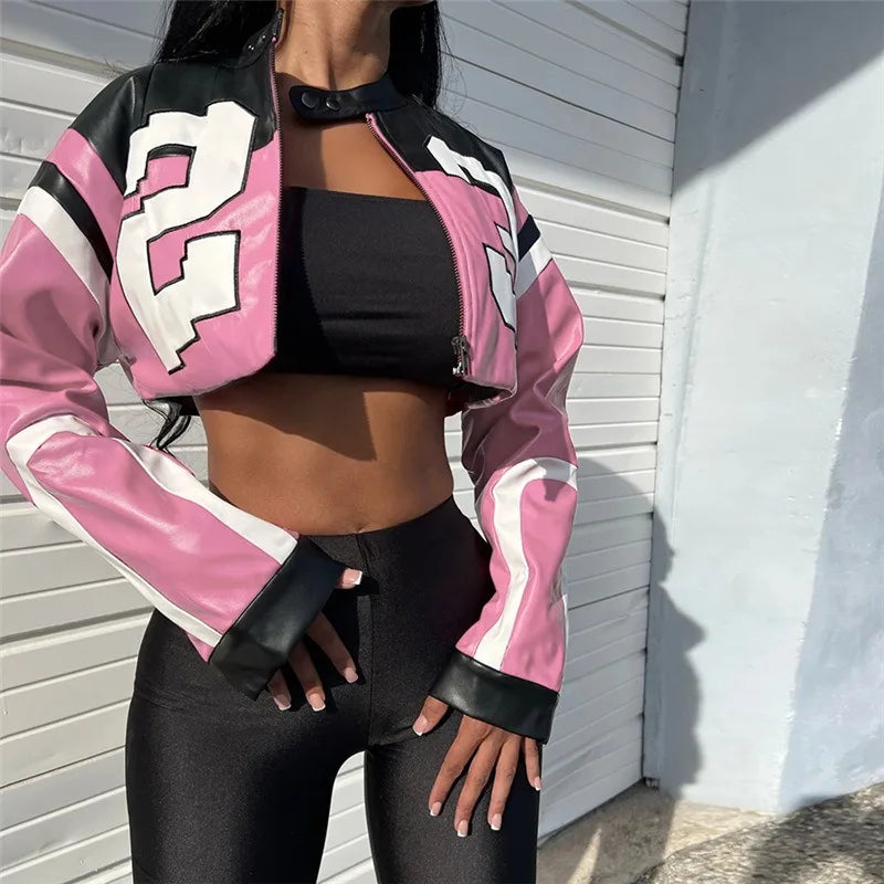 "Big 23" Women's Faux Leather Crop Jacket